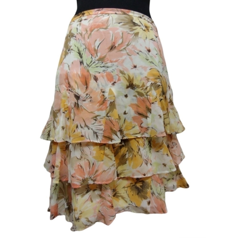 Ann Taylor Loft tiered floral silk skirt with side zip